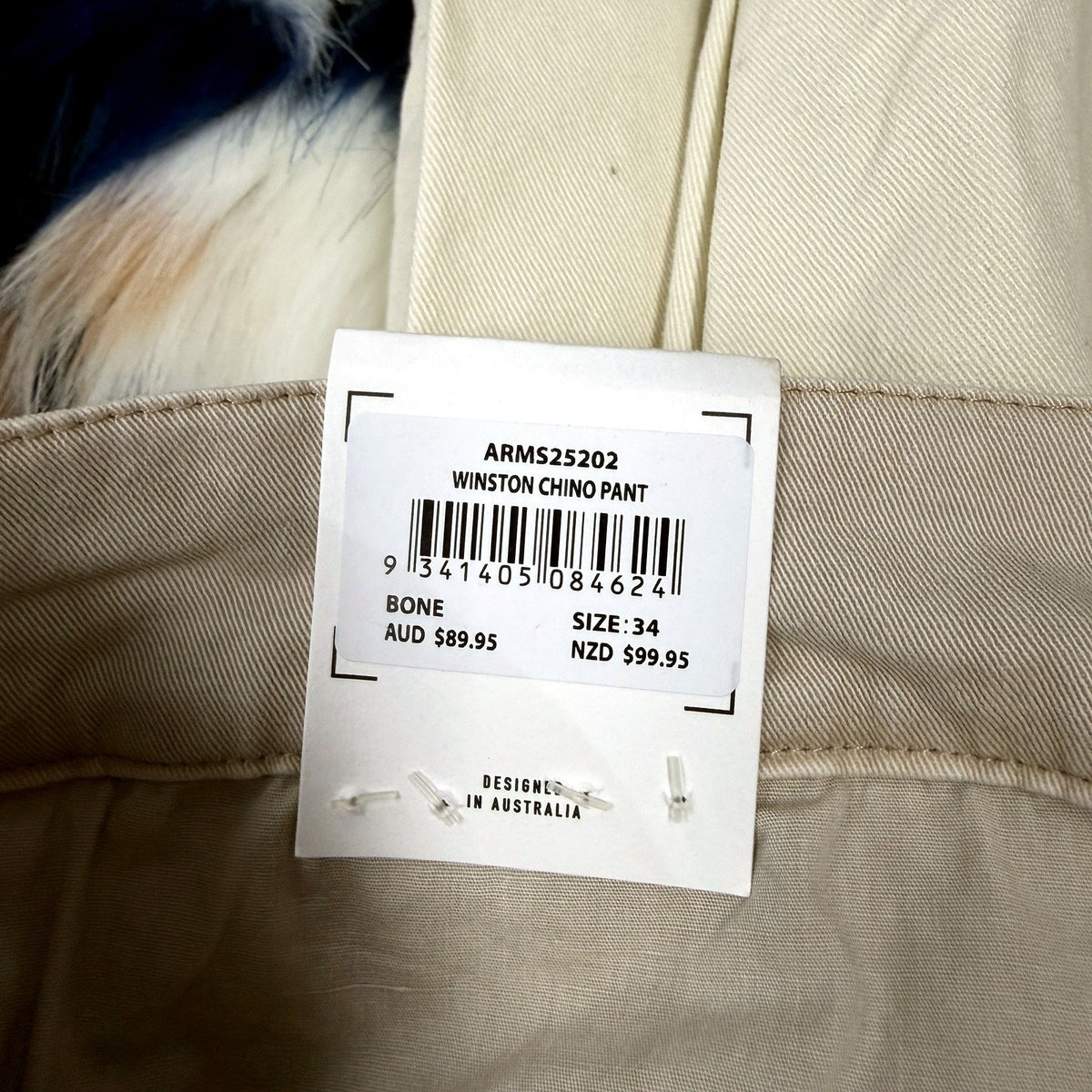 Arvust Mens Winston Chino Pants Cotton Blend Casual Everyday Bone Size 34 NEW