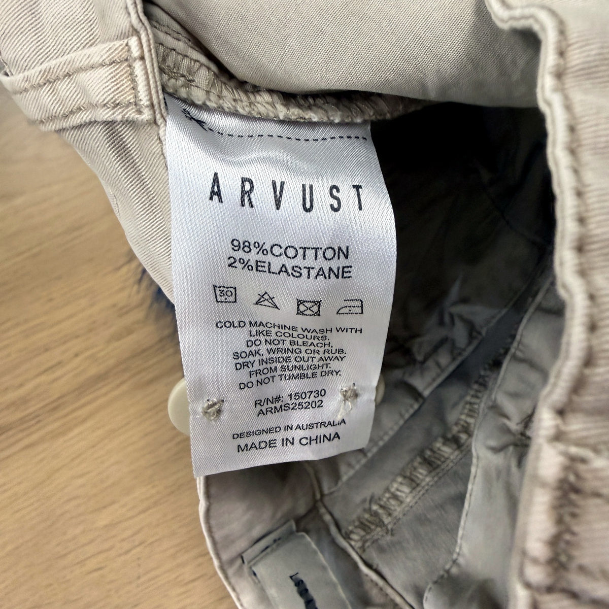 Arvust Mens Winston Chino Pants Cotton Blend Casual Everyday Bone Size 34 NEW