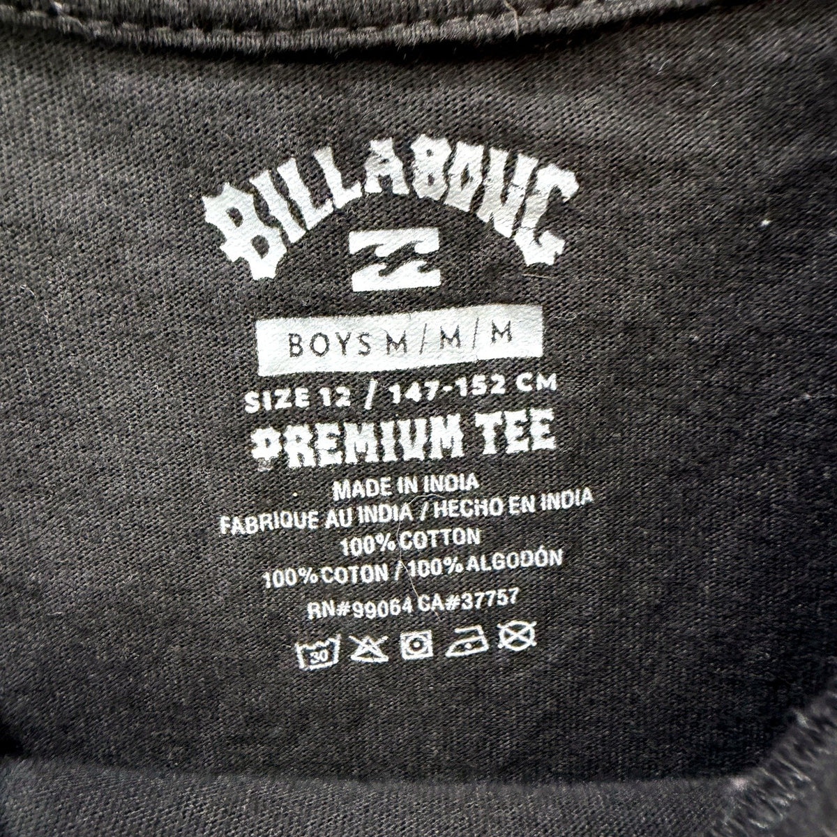 Billabong Kids Premium Cotton Black Tee Shirt for Boys Size 12
