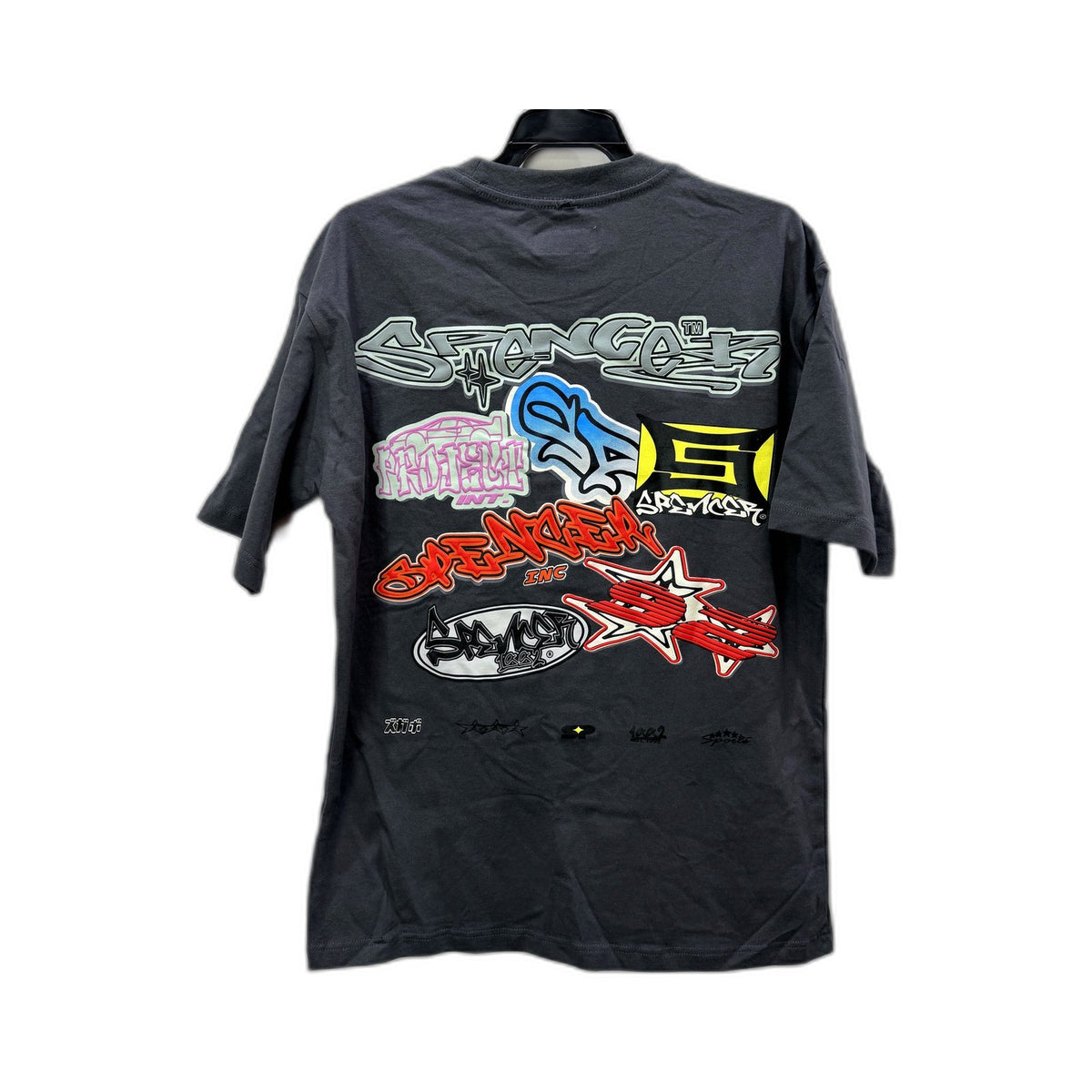 Spencer Project Mens Black Washed Cotton Sticker T-Shirt, Size S NEW