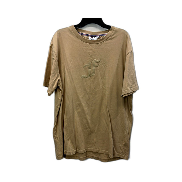 Fila Mens Beige Crew Neck Cotton Athletic T-Shirt, Casual Fit, Size L NEW