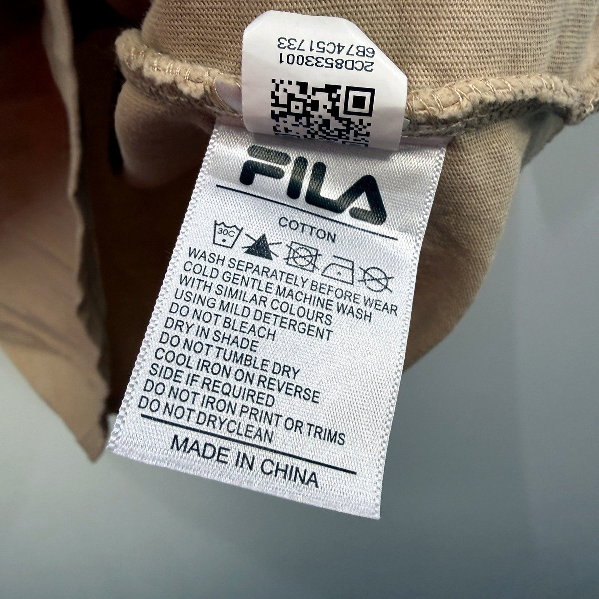Fila Mens Beige Crew Neck Cotton Athletic T-Shirt, Casual Fit, Size L NEW