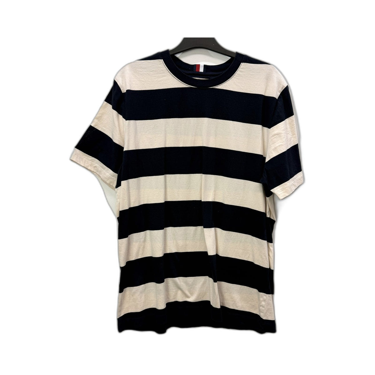 Tommy Hilfiger Mens Striped T-Shirt Navy and Beige Cotton Casual Tee Size L