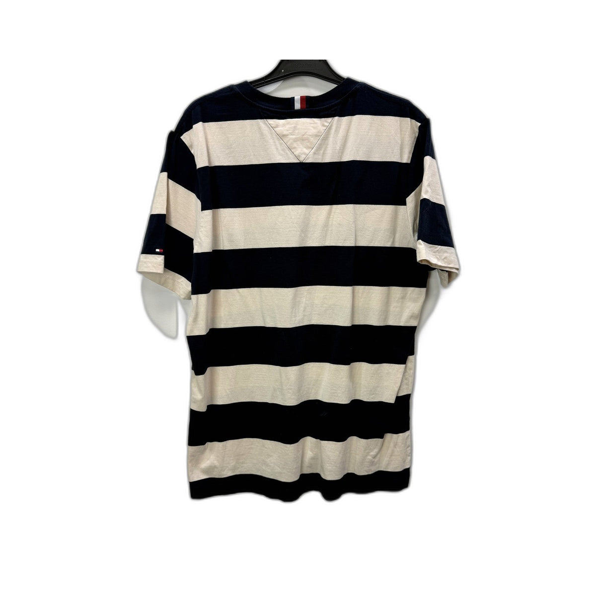 Tommy Hilfiger Mens Striped T-Shirt Navy and Beige Cotton Casual Tee Size L