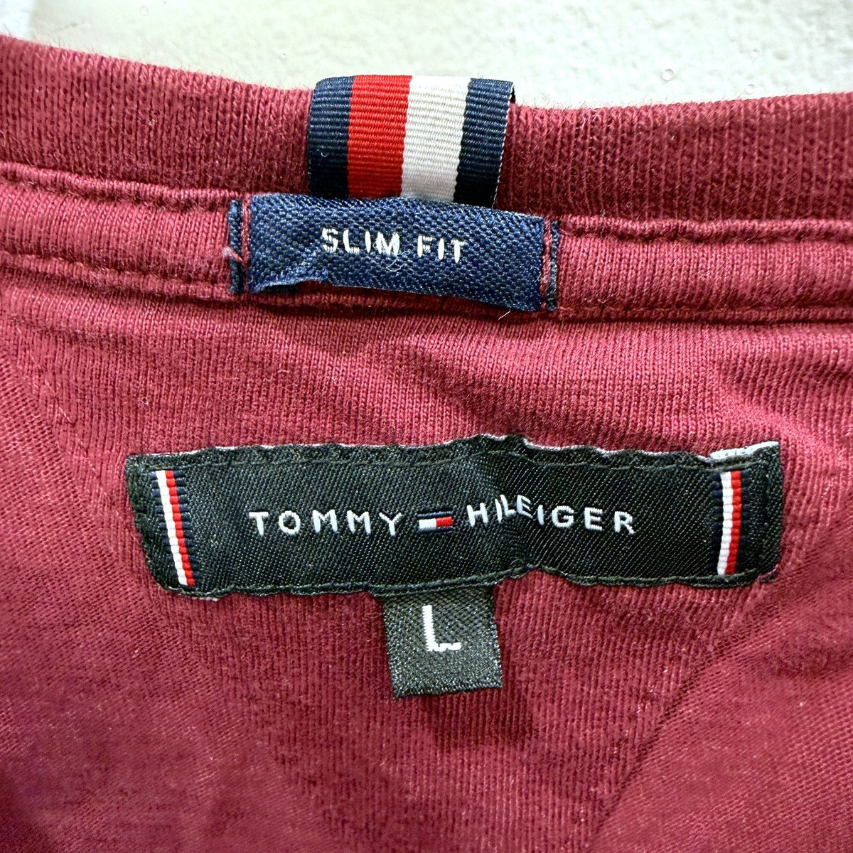 Tommy Hilfiger T-Shirt Womens Cotton Burgundy Slim Fit Size L