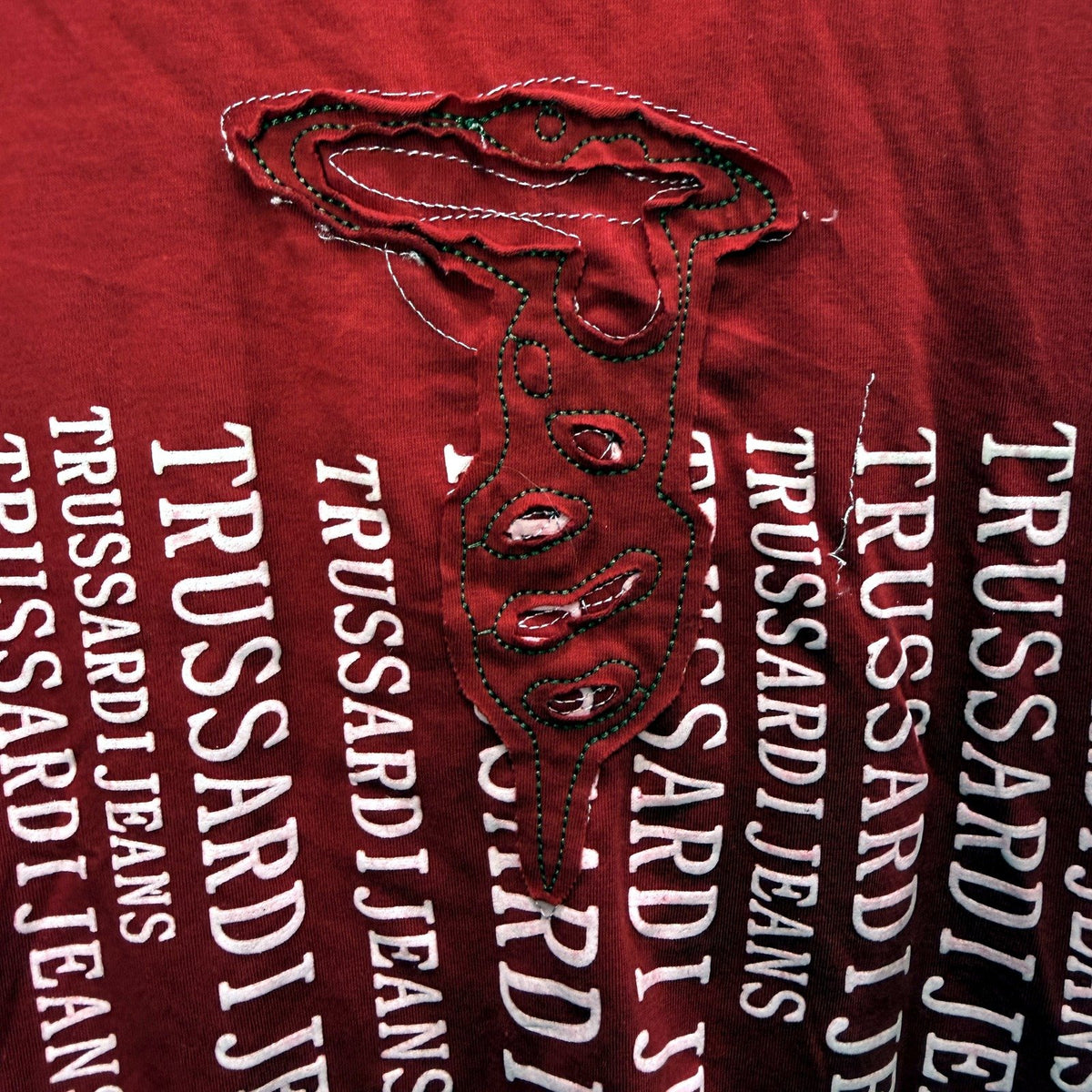 Trussardi Jeans Womens Red Graphic T-Shirt Bull Logo Vintage 3XL