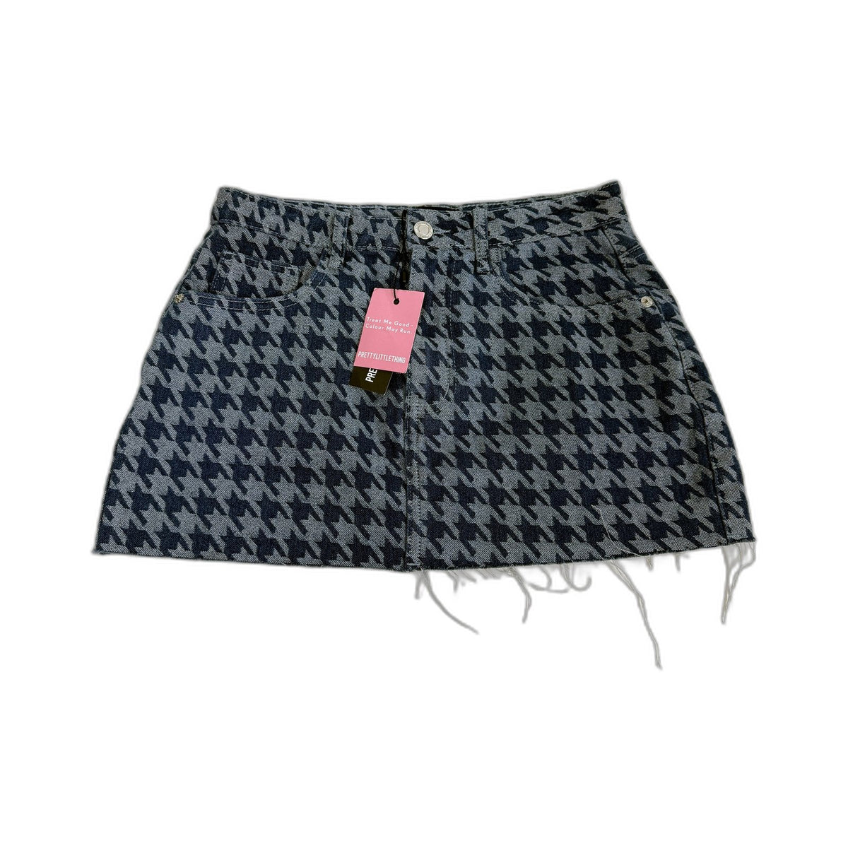 PrettyLittleThing Womens Blue Houndstooth Micro Mini Skirt Size 6 | NEW