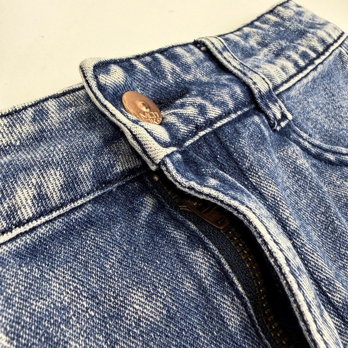 Mooks Womens Denim Mini Skirt Distressed Frayed Vintage Medium Blue Size 12