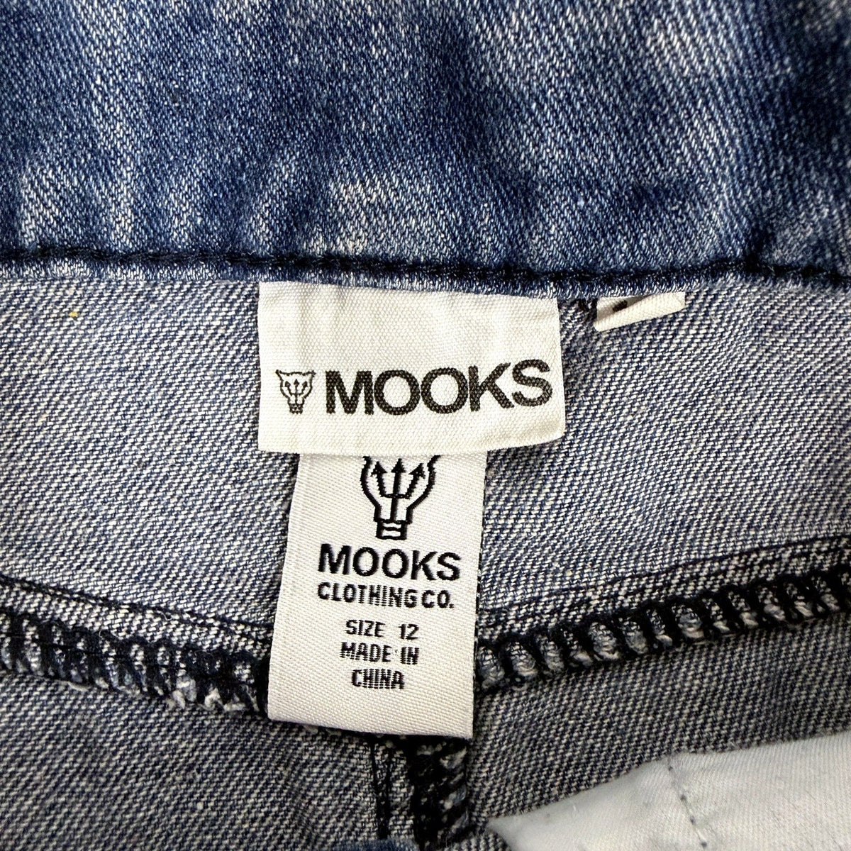 Mooks Womens Denim Mini Skirt Distressed Frayed Vintage Medium Blue Size 12