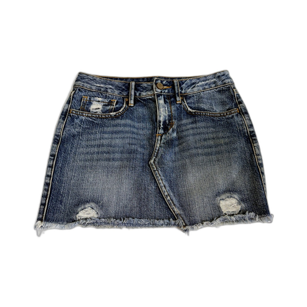 Witchery Womens Denim Mini Skirt Distressed Raw Hem Medium Blue Size 6