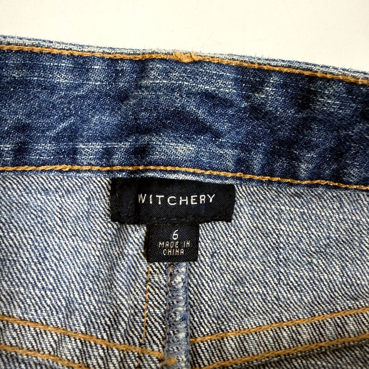 Witchery Womens Denim Mini Skirt Distressed Raw Hem Medium Blue Size 6