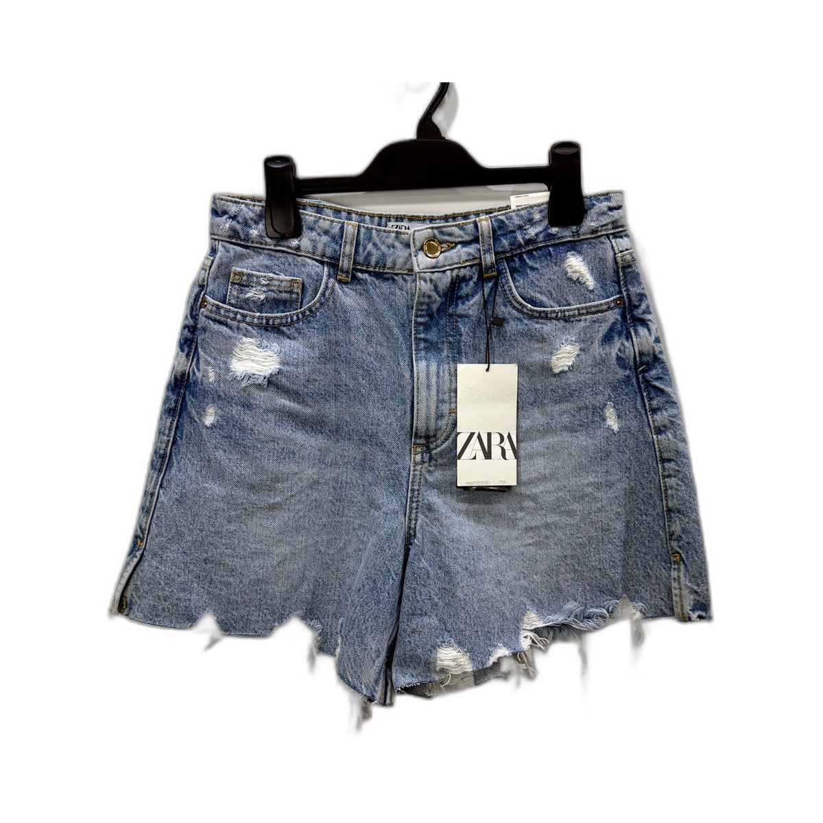 Zara Womens High Rise Distressed Denim Shorts Light Blue Size 10 NEW