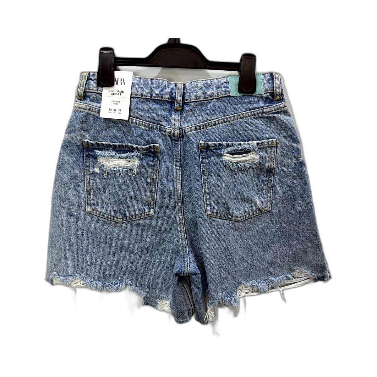 Zara Womens High Rise Distressed Denim Shorts Light Blue Size 10 NEW
