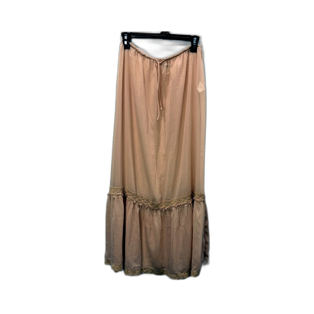 Subtitled Womens Taupe Maxi Skirt with Lace Trim Ruffle Hem M NEW