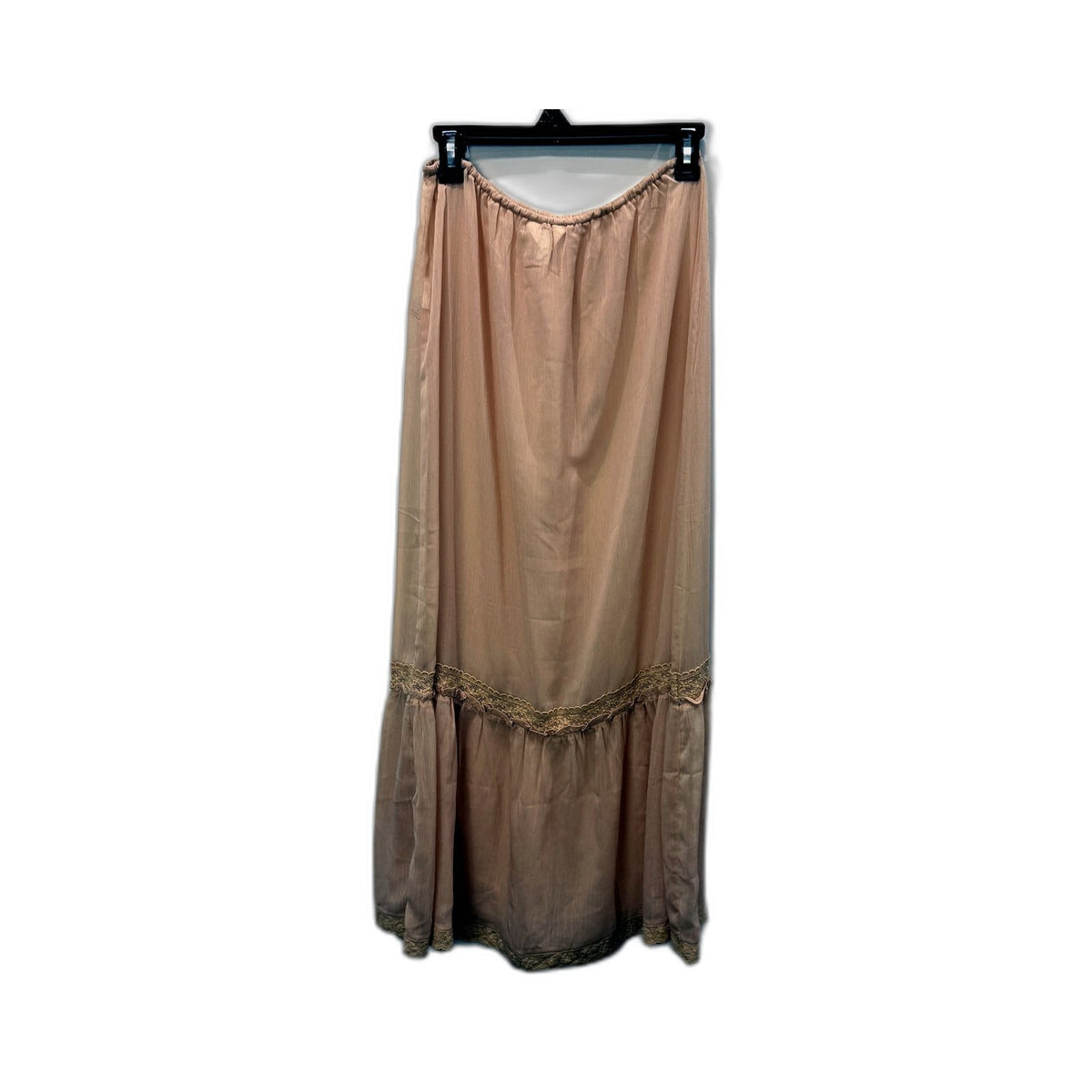 Subtitled Womens Taupe Maxi Skirt with Lace Trim Ruffle Hem M NEW