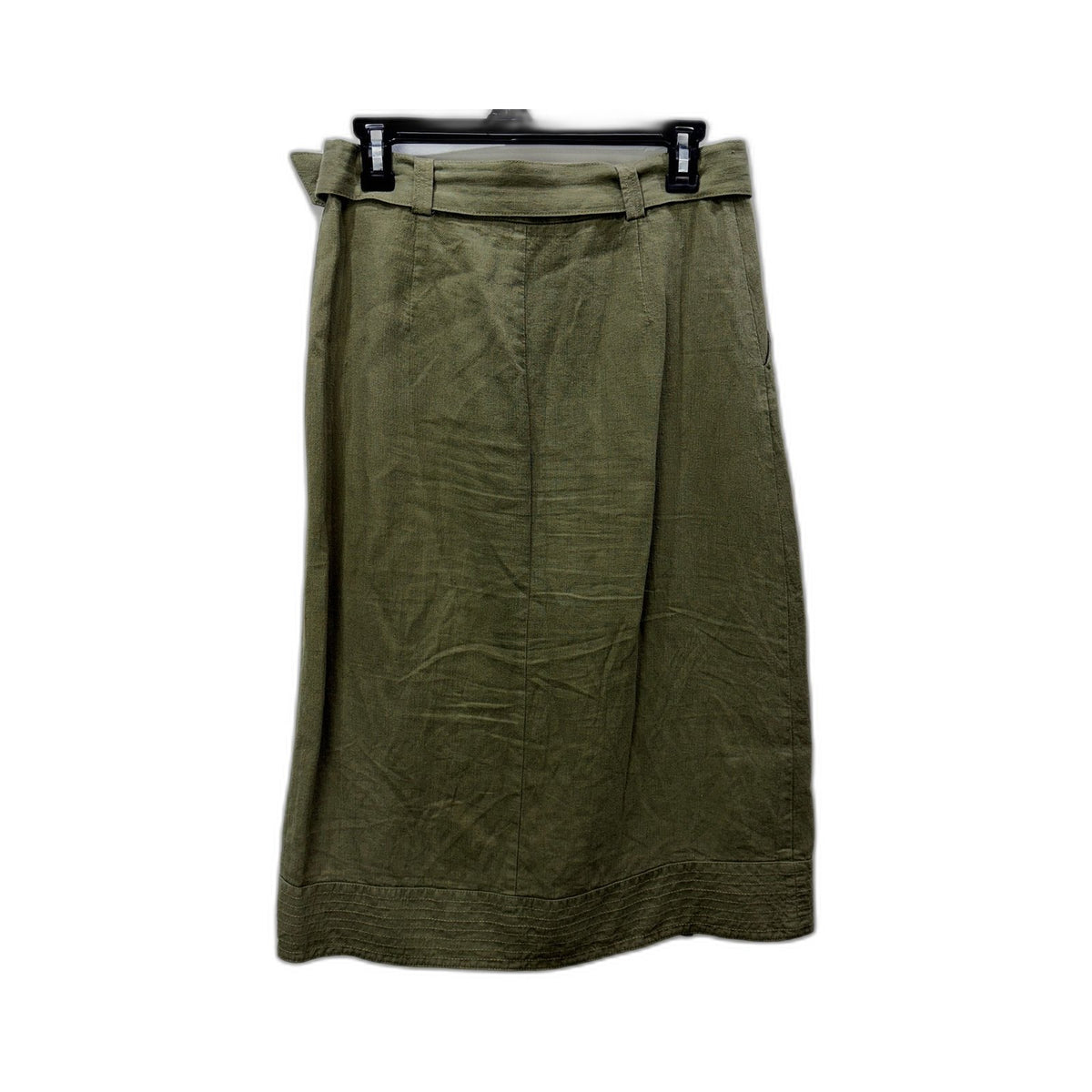 Sportscraft Womens A-Line Midi Skirt Sage Green Linen Size 8