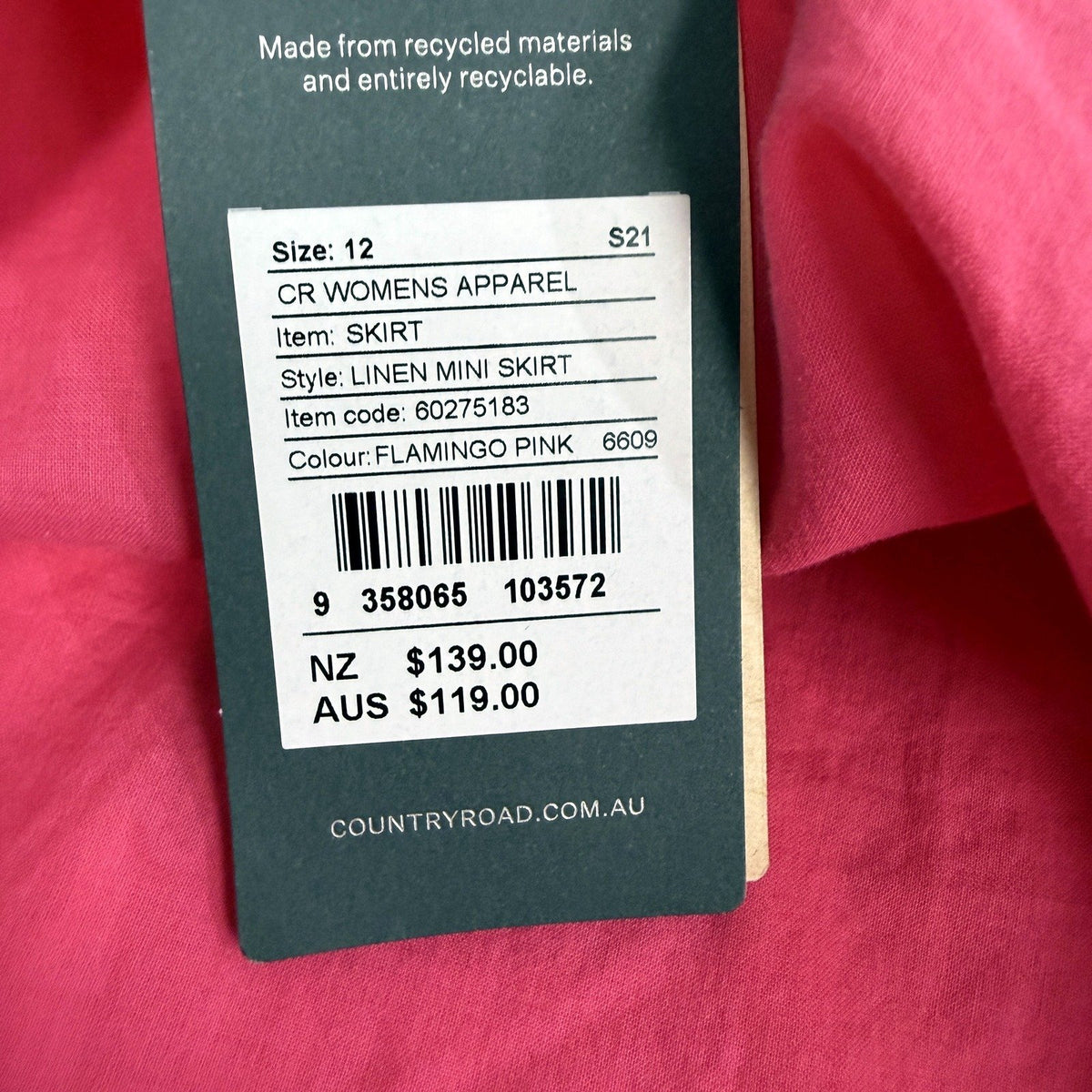 Country Road Womens Linen Mini Skirt Flamingo Pink Size 12 NEW