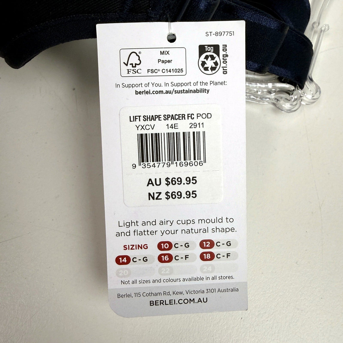 Berlei Womens Lift Shape Spacer Underwire Bra 2-Pack Navy Pink 14E NEW