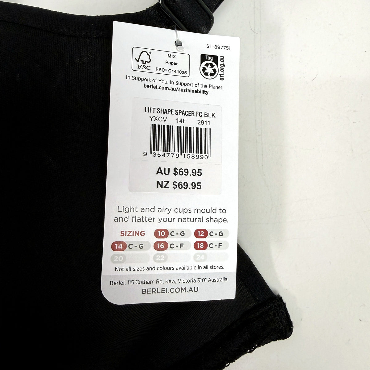Berlei Womens Lift & Shape Spacer Bra 2-Pack Navy Black Size 14F NEW