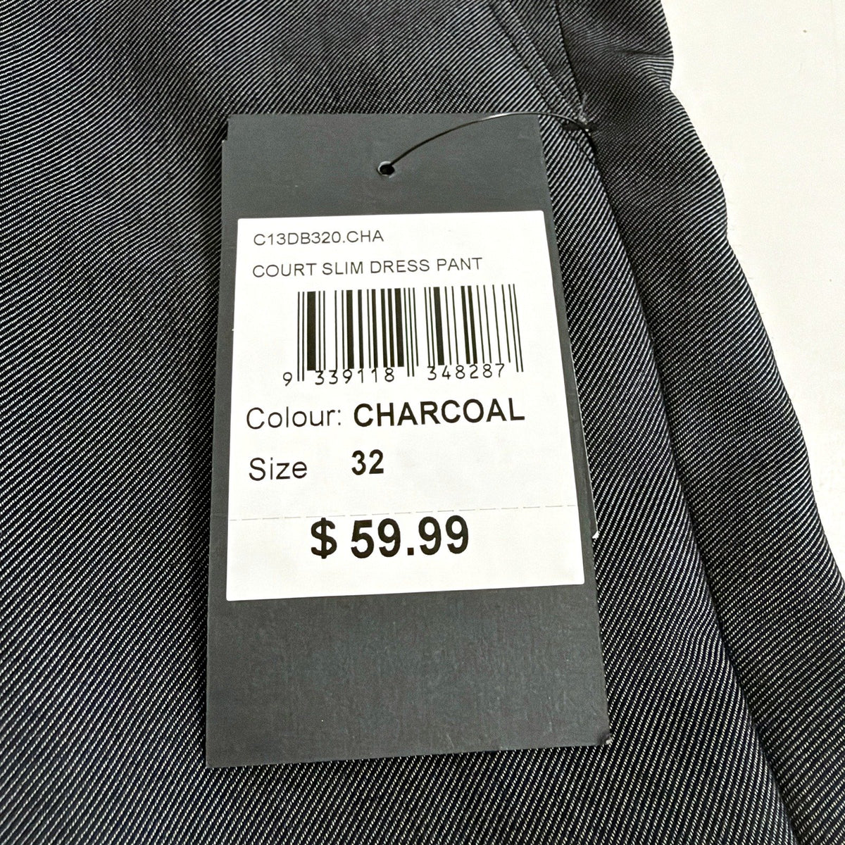 Connor Mens Slim Dress Pants Charcoal Flat Front Size 32 NEW
