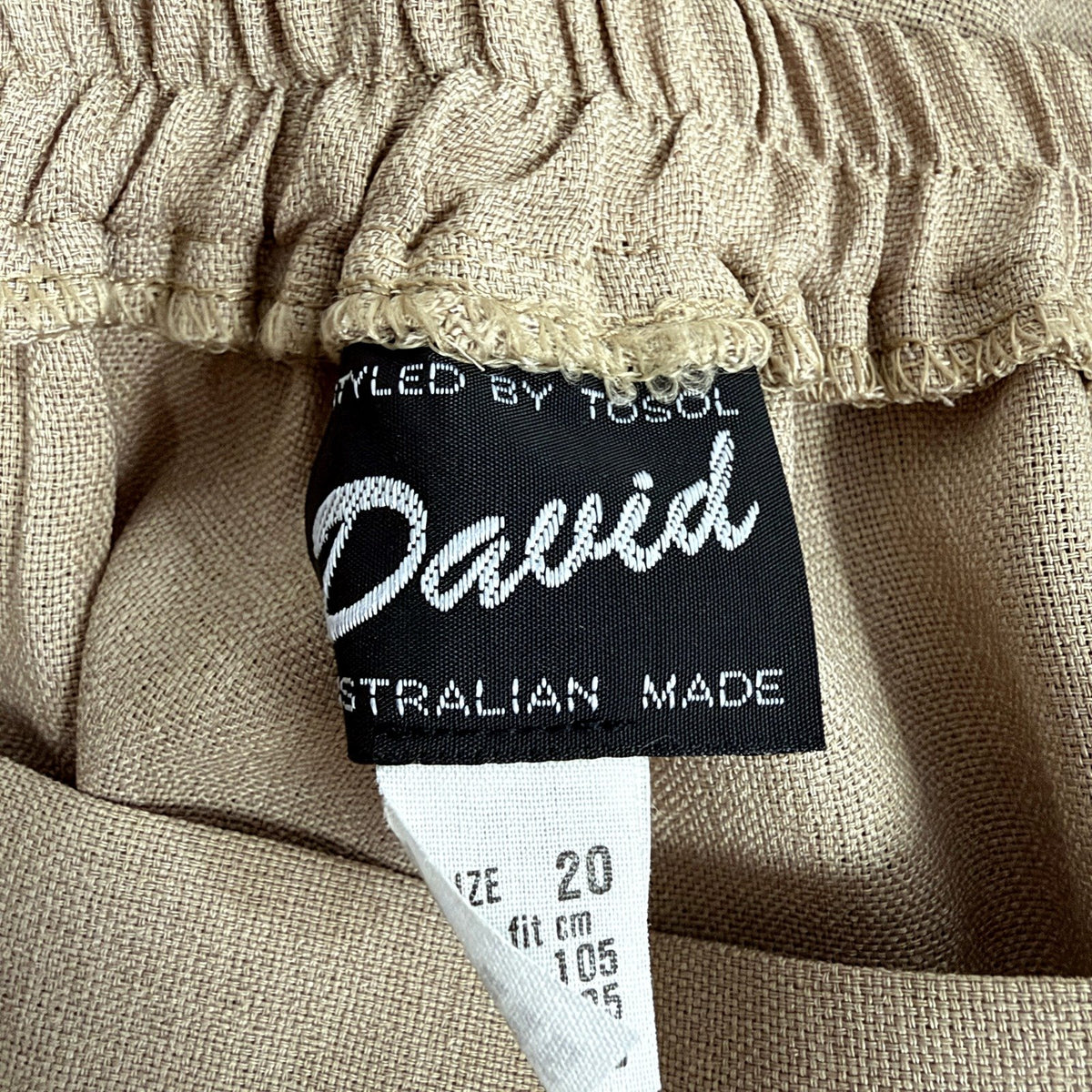 David Womens Linen Pants Elastic Waist Taupe Beige Size 20 NEW