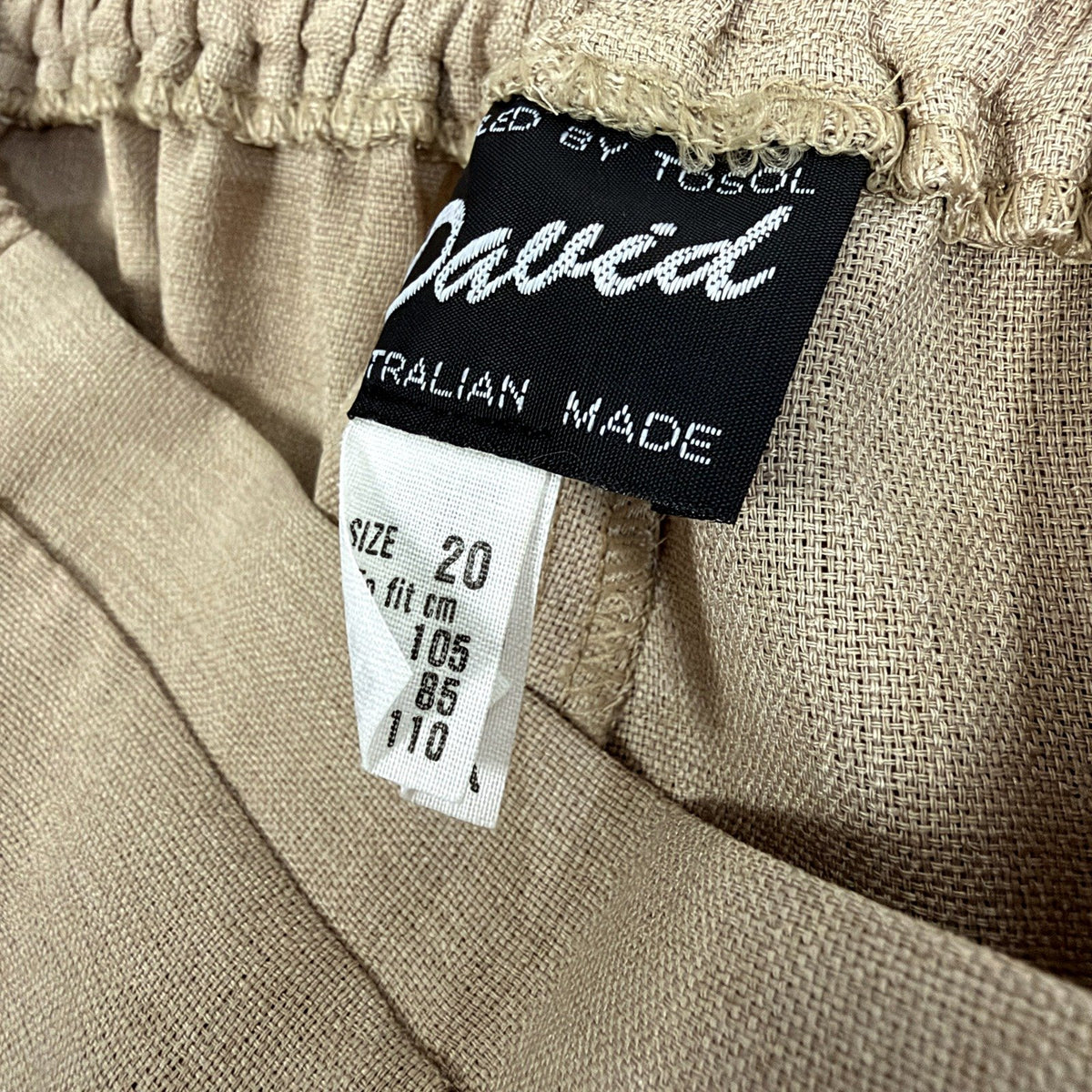 David Womens Linen Pants Elastic Waist Taupe Beige Size 20 NEW