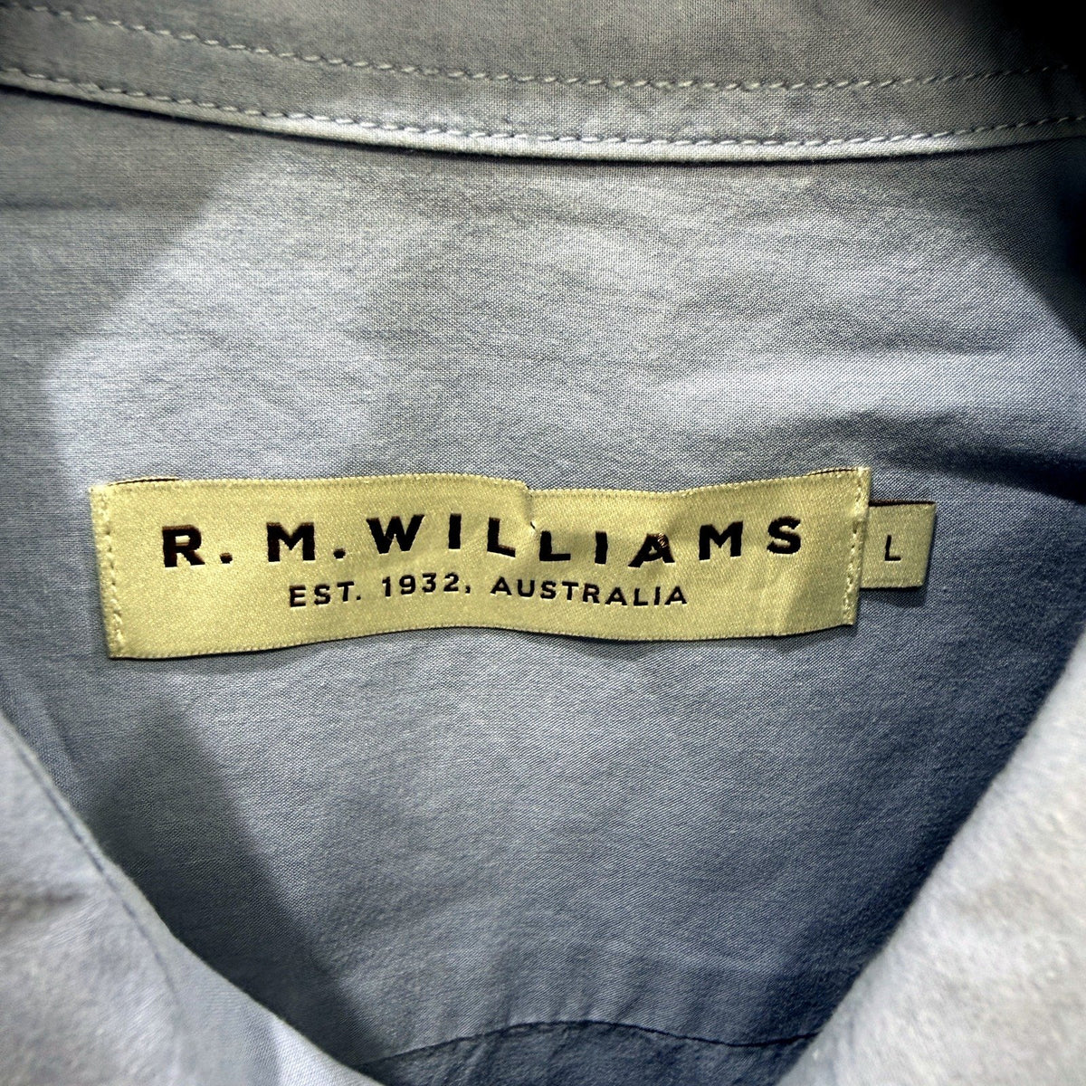 R.M. Williams Mens Long Sleeve Button-Up Shirt Blue-Grey Size L