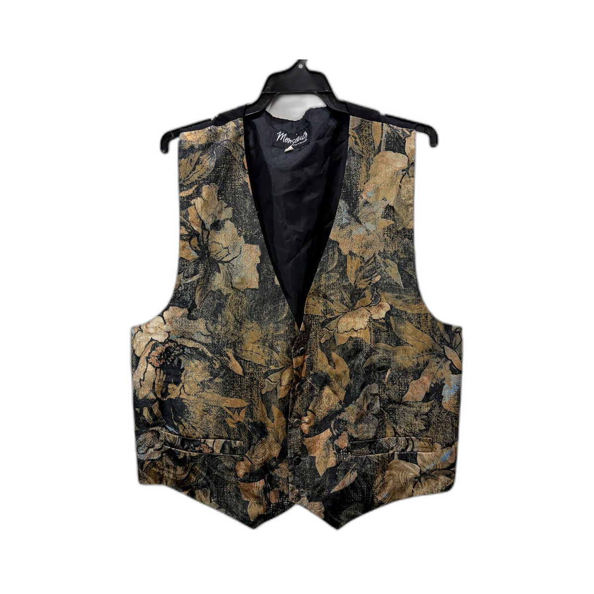 Monsieur Mens Formal Vest Black Gold Floral Brocade Size L