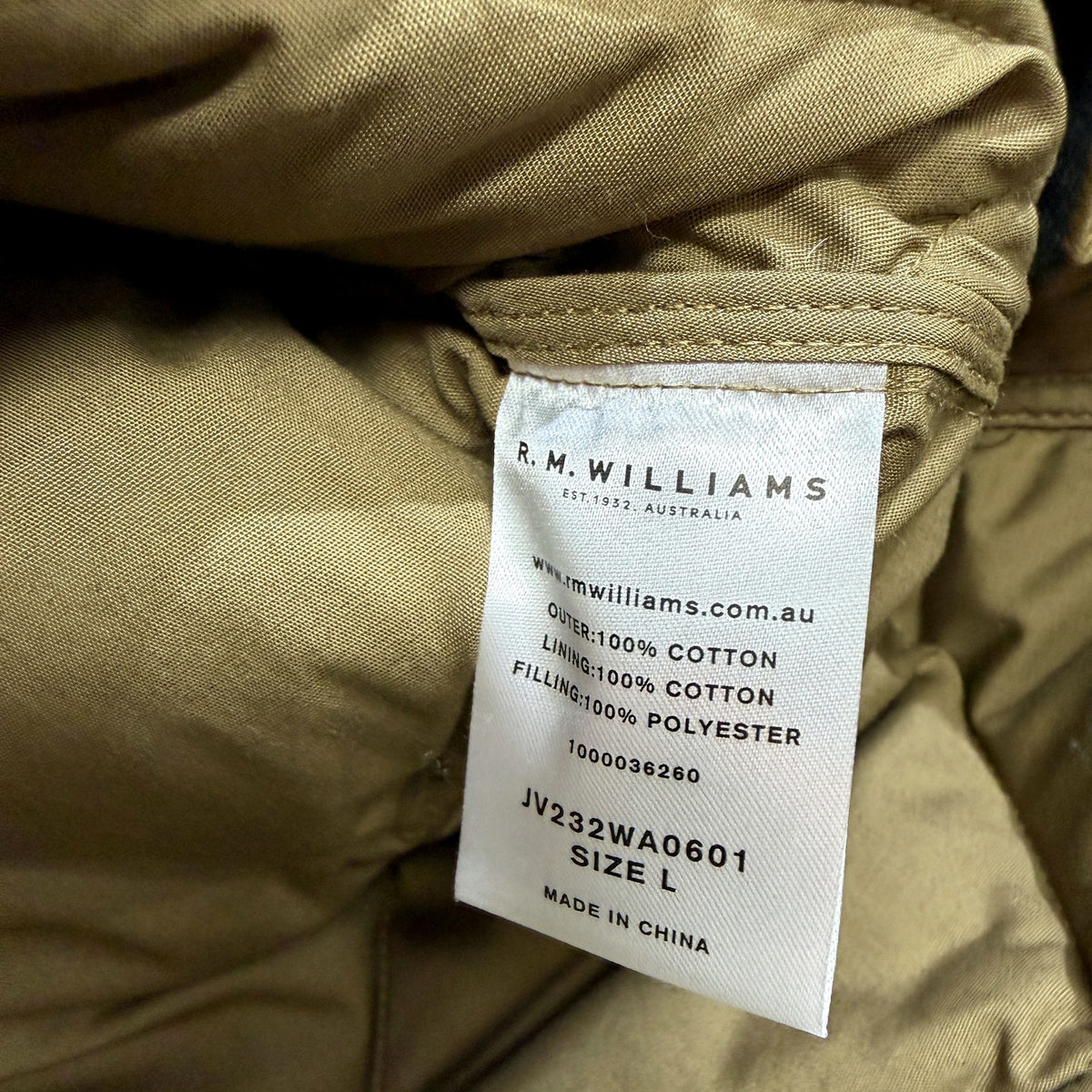 R.M. Williams Mens Quilted Puffer Vest Olive Brown Size L