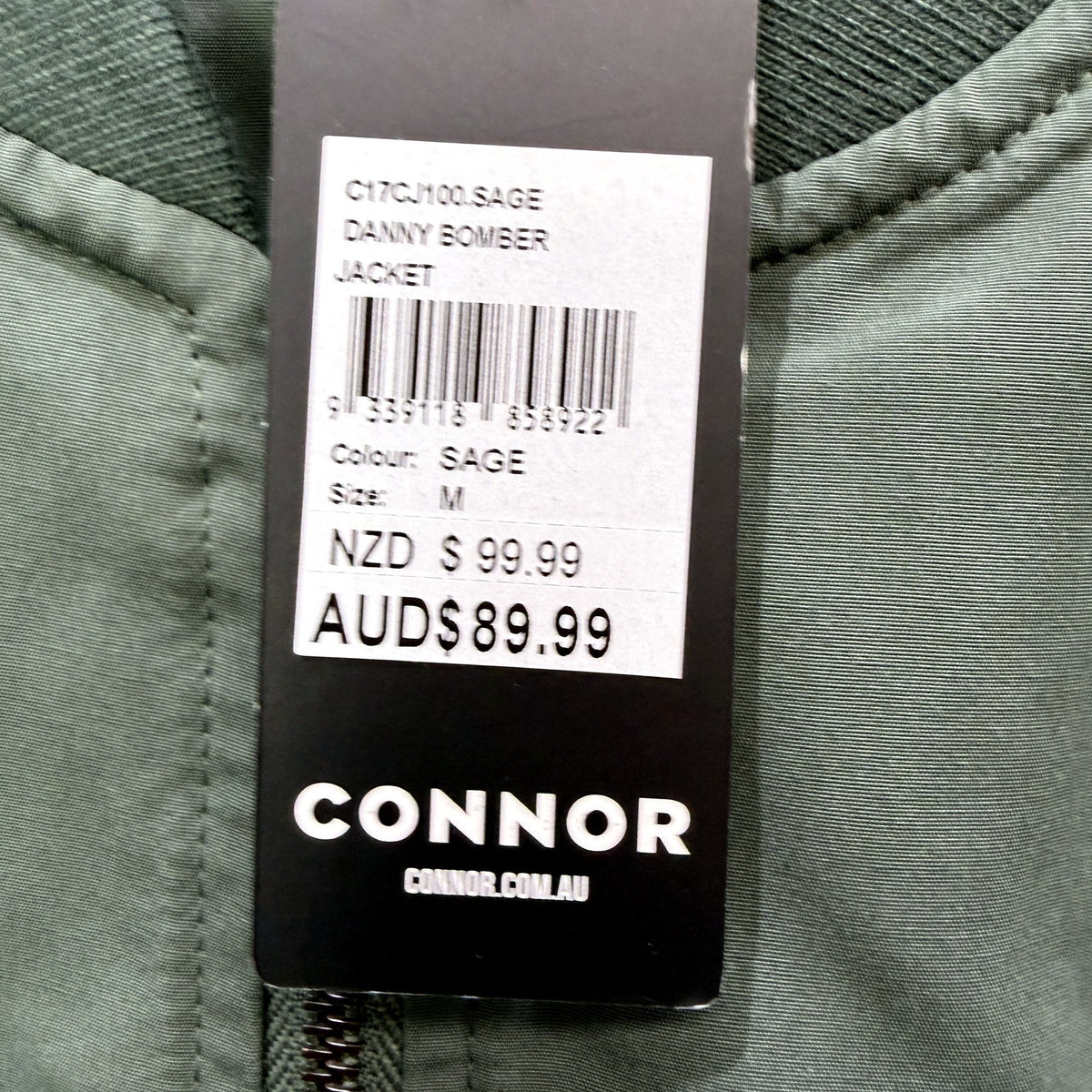 Connor Mens Bomber Jacket Lightweight Nylon Sage Green Size M NEW