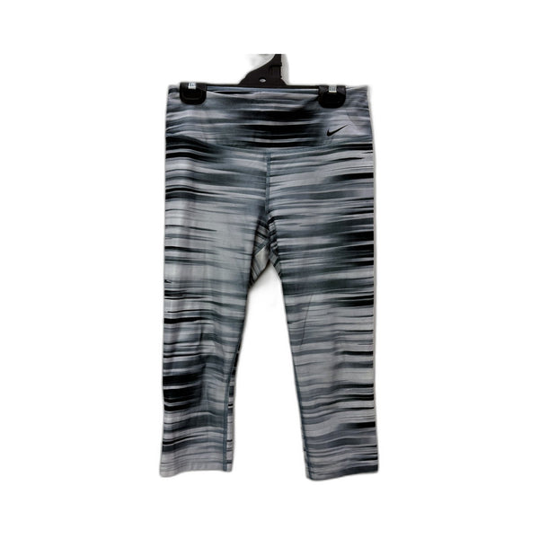 Nike Womens Striped Capri Leggings Gray Black Athletic Size M