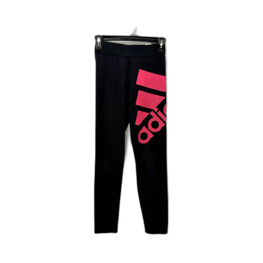 Adidas Girls Athletic Leggings Black Hot Pink Logo Youth Size 13-14