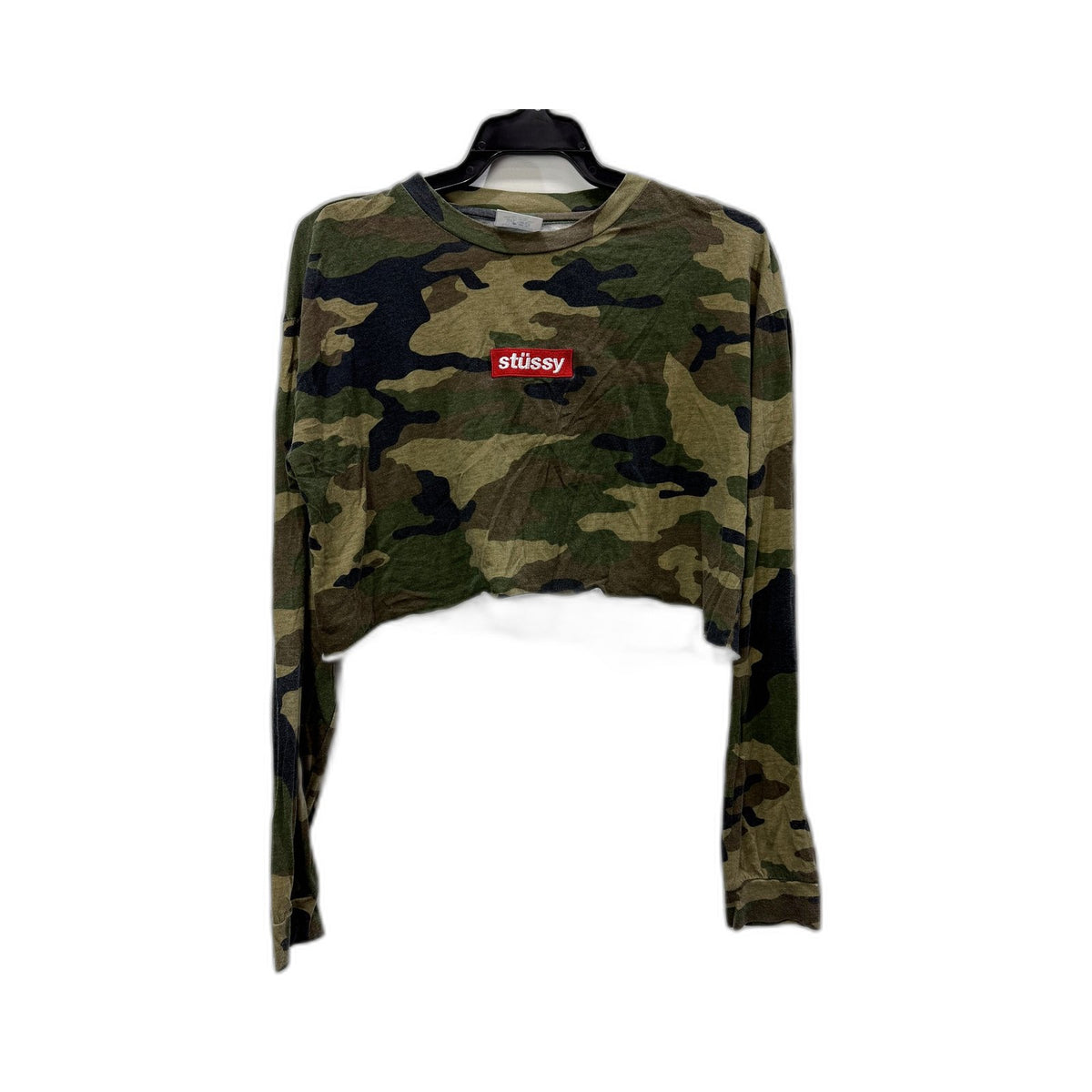 Stüssy Womens Cropped Long Sleeve T-Shirt Camouflage Multi Color Size 8