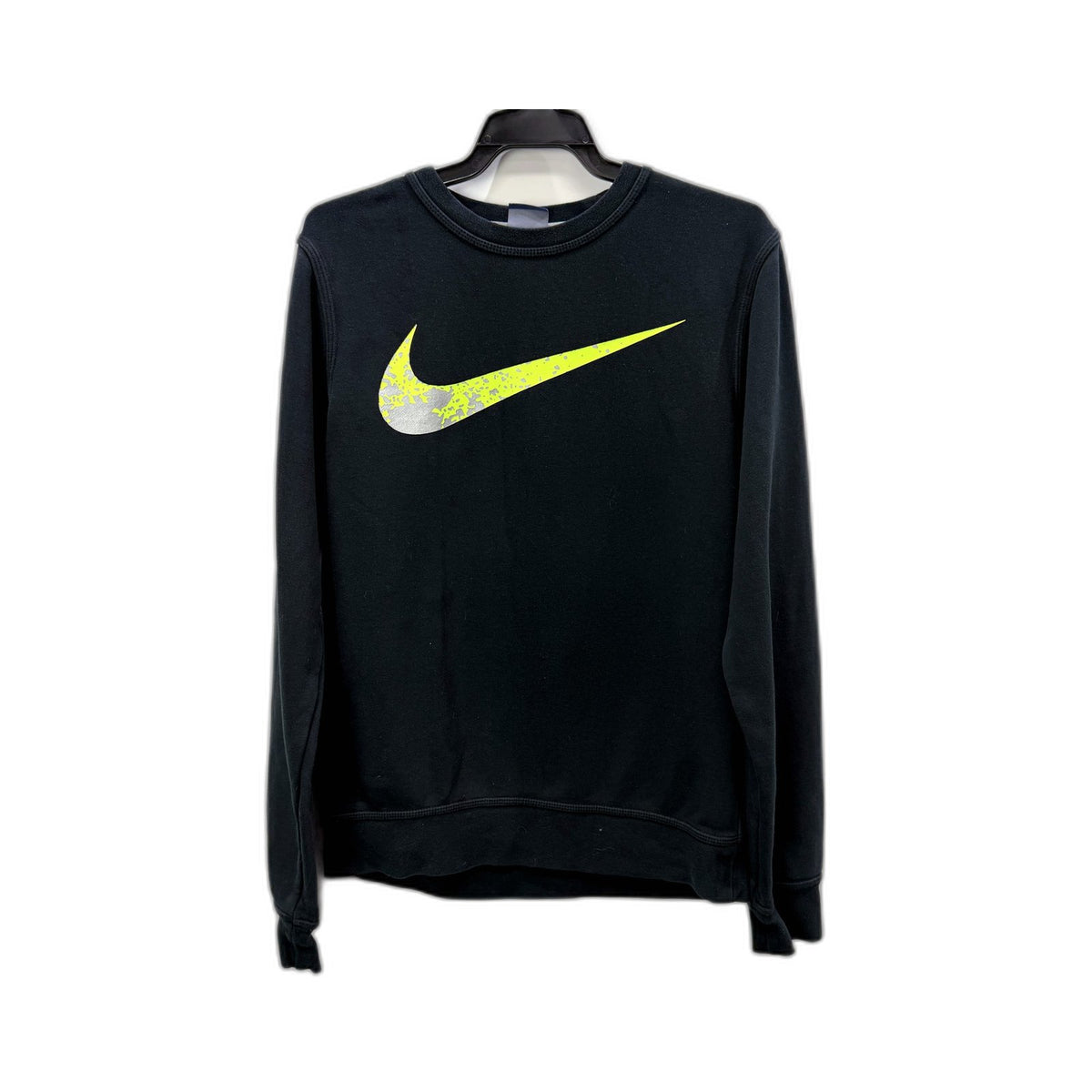 Nike Womens Black Pullover Sweatshirt with Neon Yellow Swoosh Size S