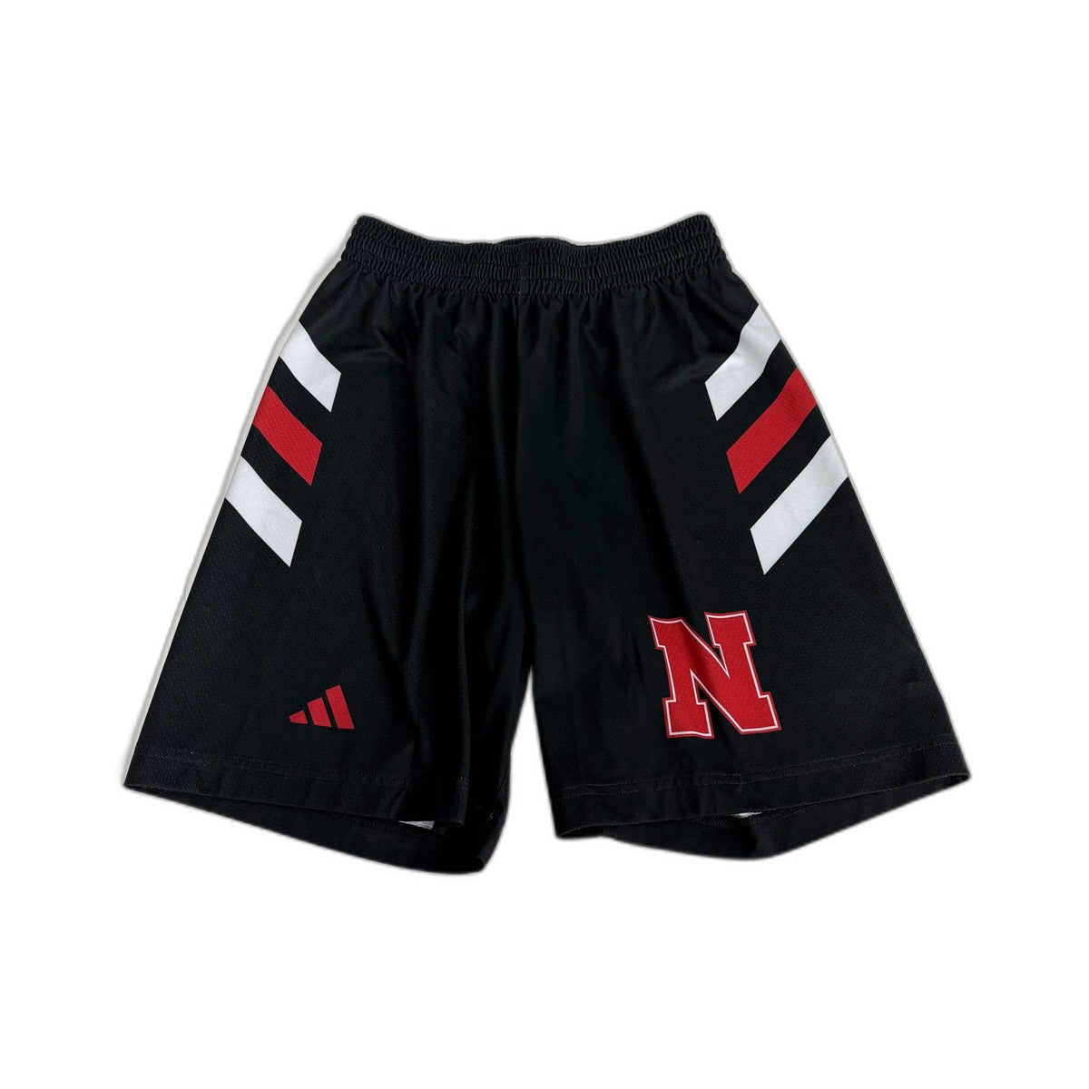 Adidas Boys Athletic Shorts Black with Red White Stripes Size S