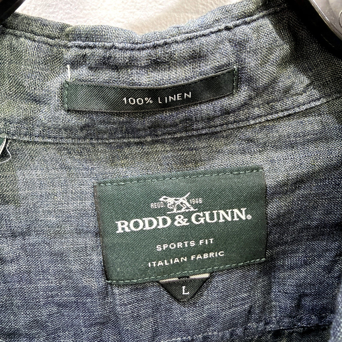 Rodd & Gunn Mens Linen Button-Up Shirt Charcoal Gray Sports Fit Size L