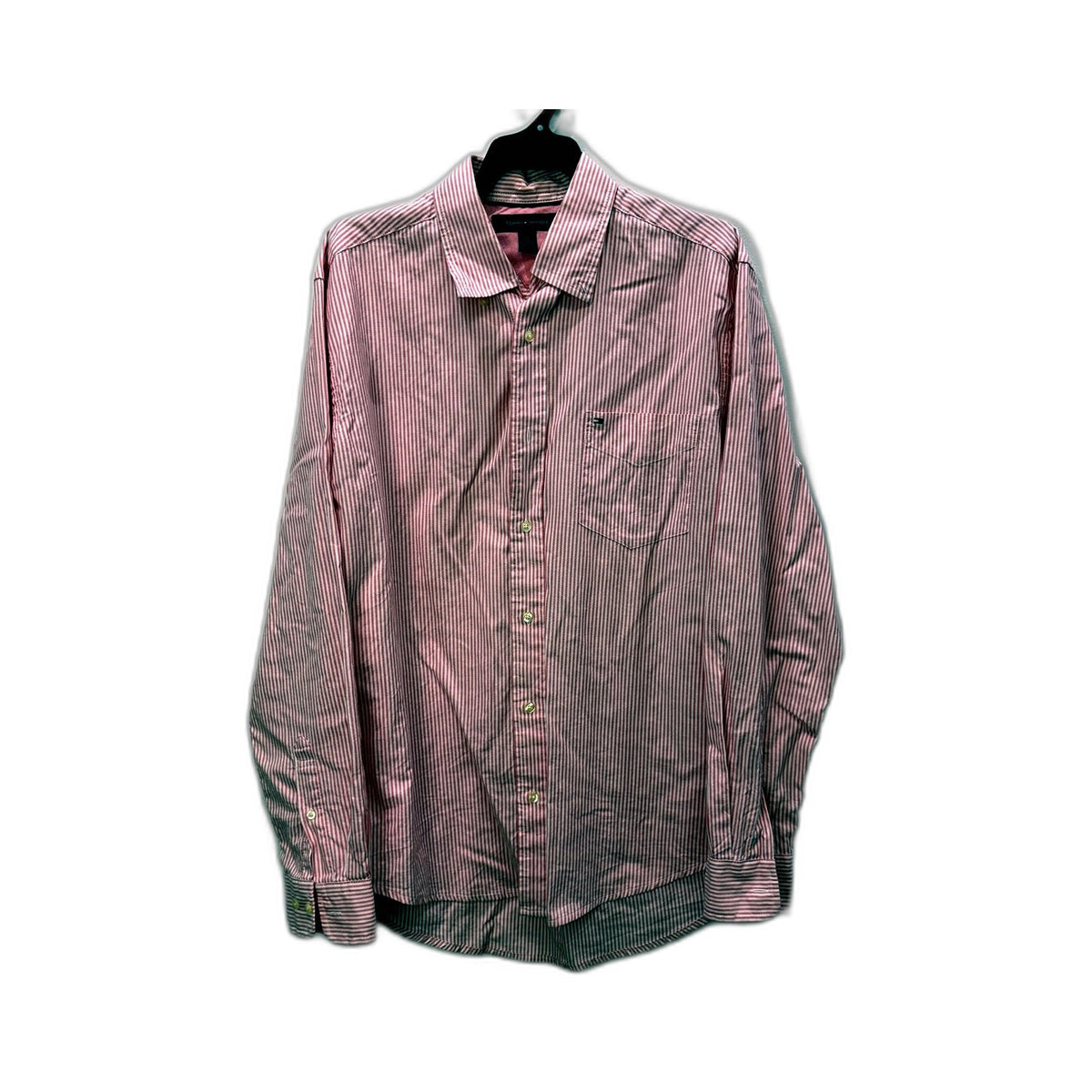 Tommy Hilfiger Mens Long Sleeve Button-Up Dress Shirt Pink Striped Size M