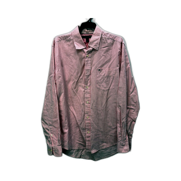Tommy Hilfiger Mens Long Sleeve Button-Up Dress Shirt Pink Striped Size M