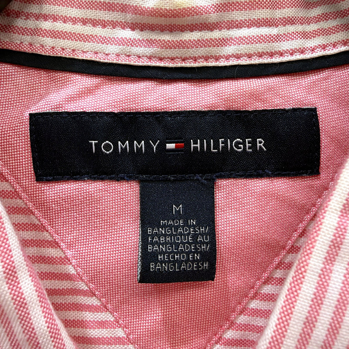 Tommy Hilfiger Mens Long Sleeve Button-Up Dress Shirt Pink Striped Size M
