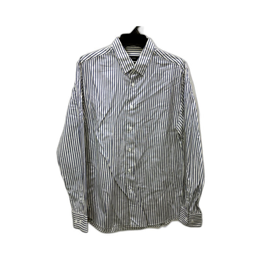 SABA Long Mens Sleeve Striped Dress Shirt Navy White Button-Up Medium