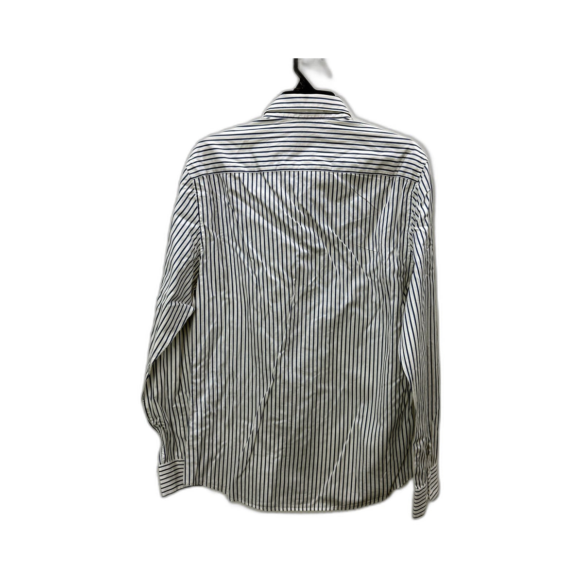 SABA Long Mens Sleeve Striped Dress Shirt Navy White Button-Up Medium