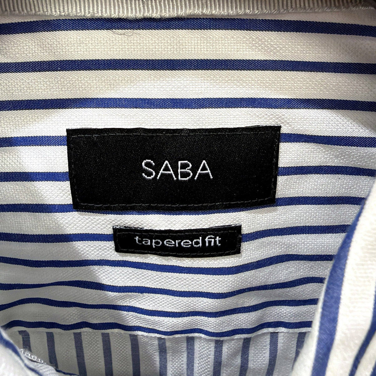 SABA Long Mens Sleeve Striped Dress Shirt Navy White Button-Up Medium