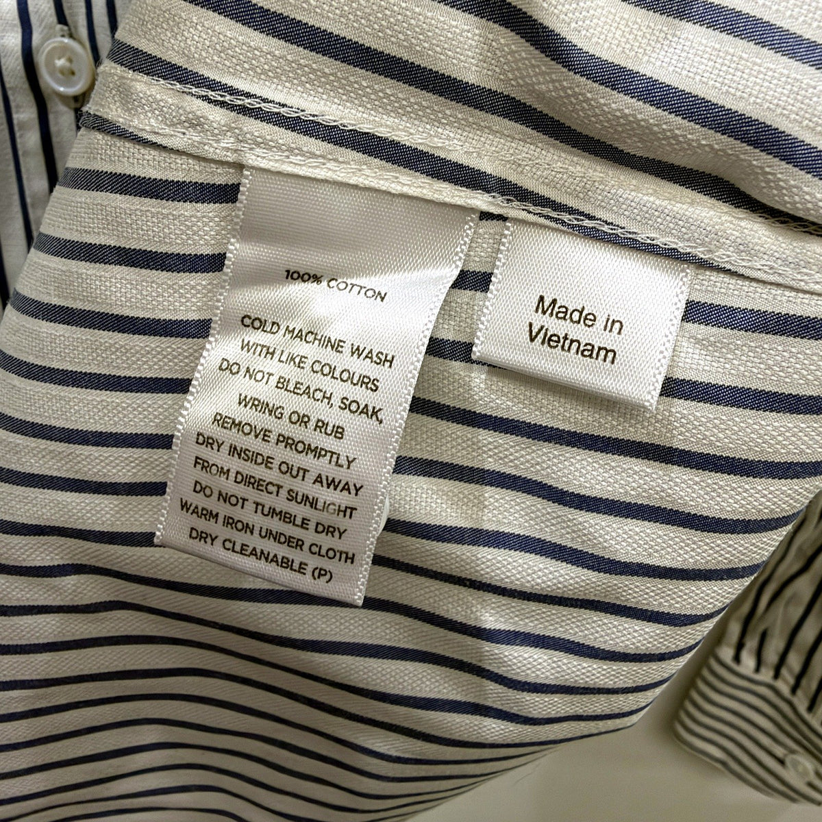 SABA Long Mens Sleeve Striped Dress Shirt Navy White Button-Up Medium