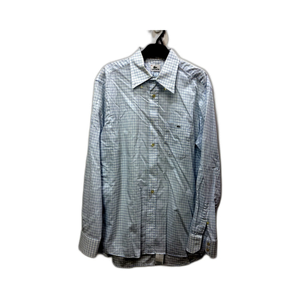 Lacoste Mens Light Blue White Check Dress Shirt Size 42 Button-Up