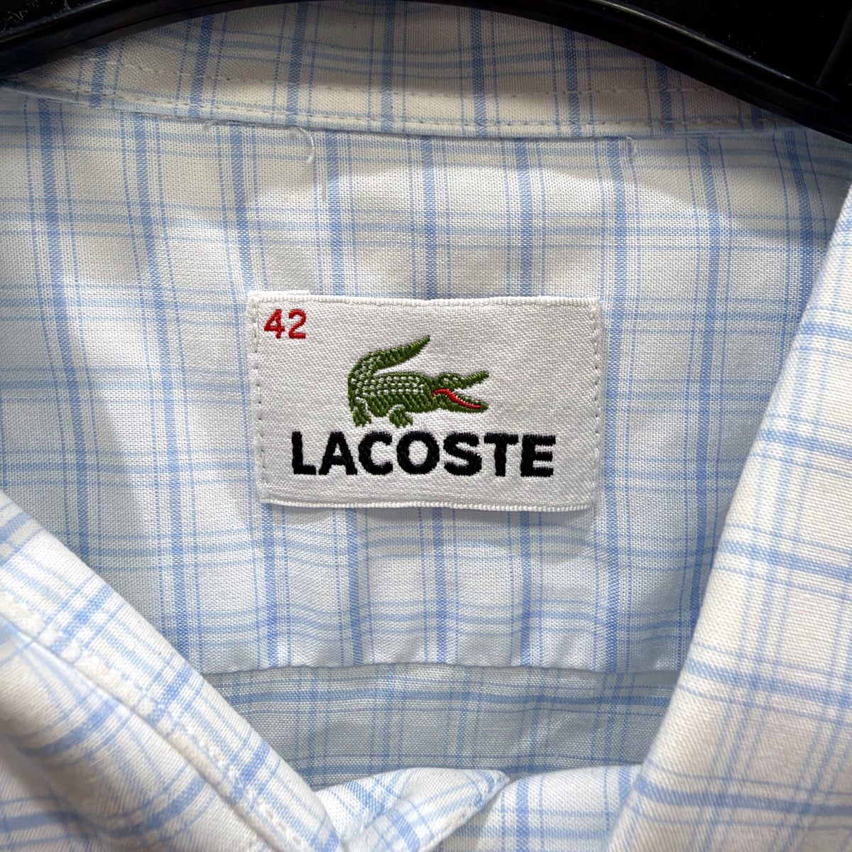 Lacoste Mens Light Blue White Check Dress Shirt Size 42 Button-Up