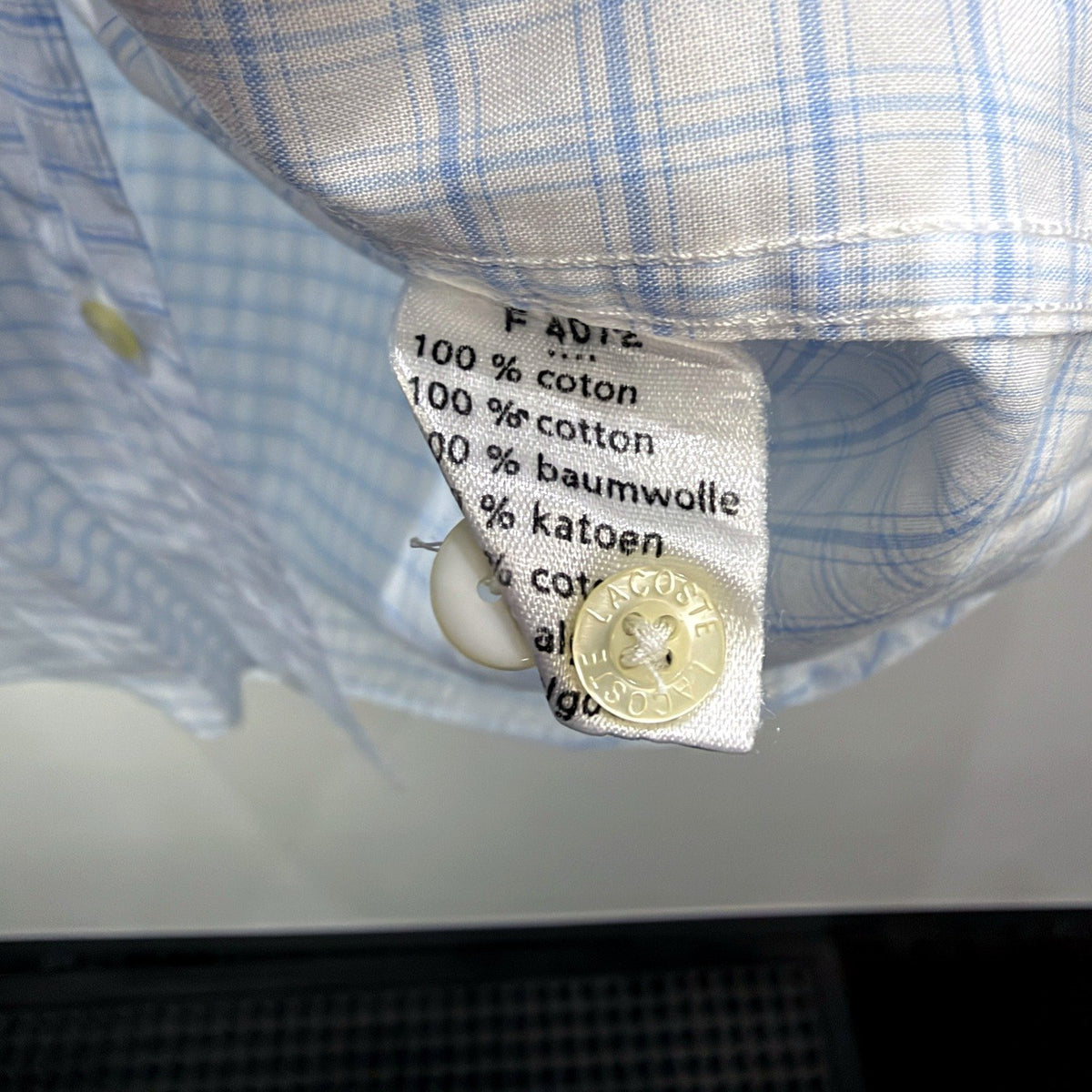 Lacoste Mens Light Blue White Check Dress Shirt Size 42 Button-Up