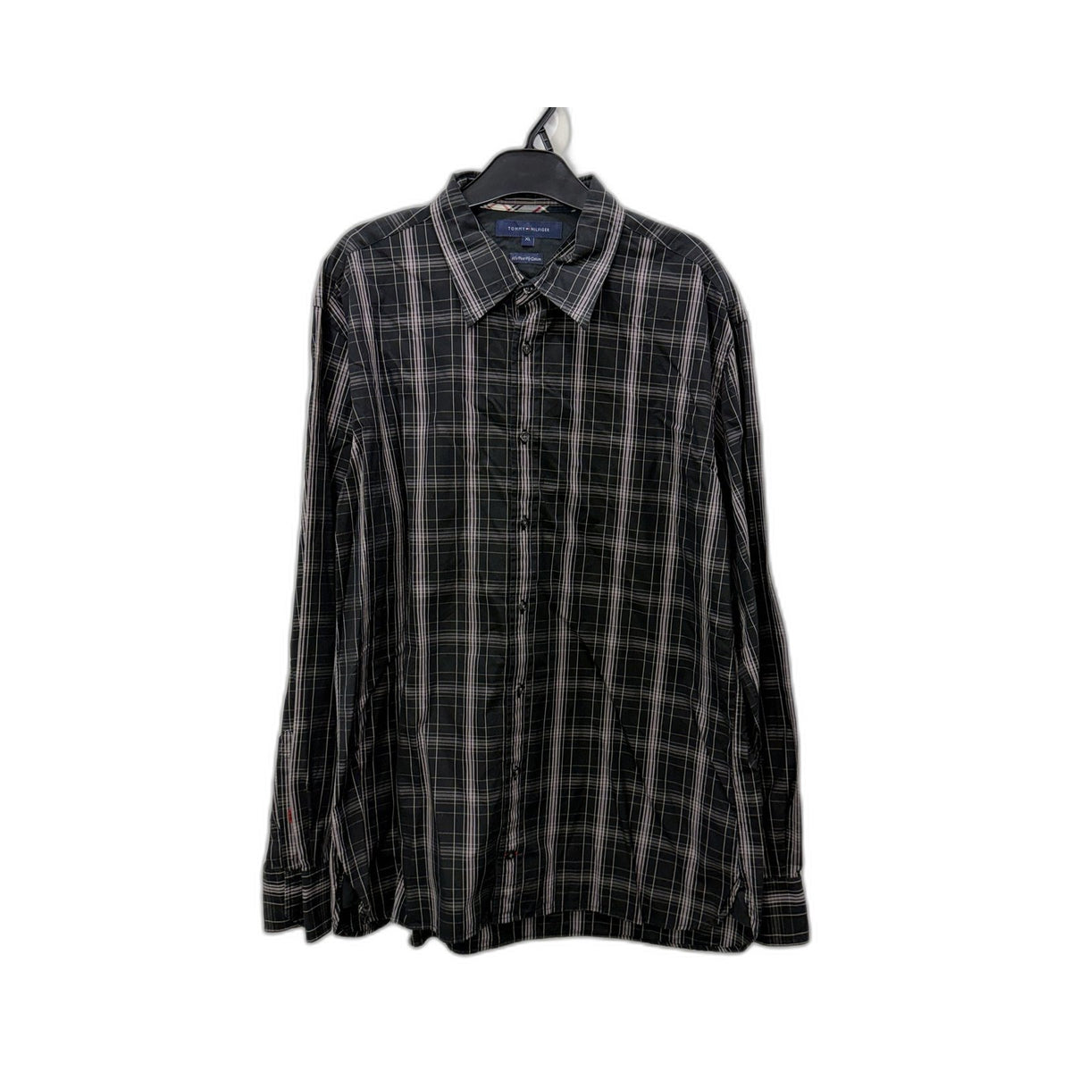 Tommy Hilfiger Mens Black Grey Plaid Long Sleeve Button-Up Shirt XL