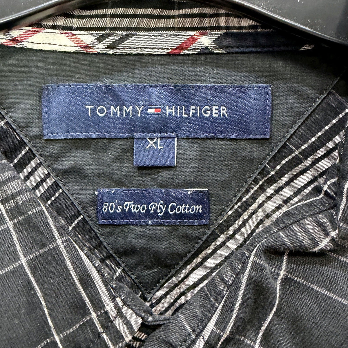Tommy Hilfiger Mens Black Grey Plaid Long Sleeve Button-Up Shirt XL
