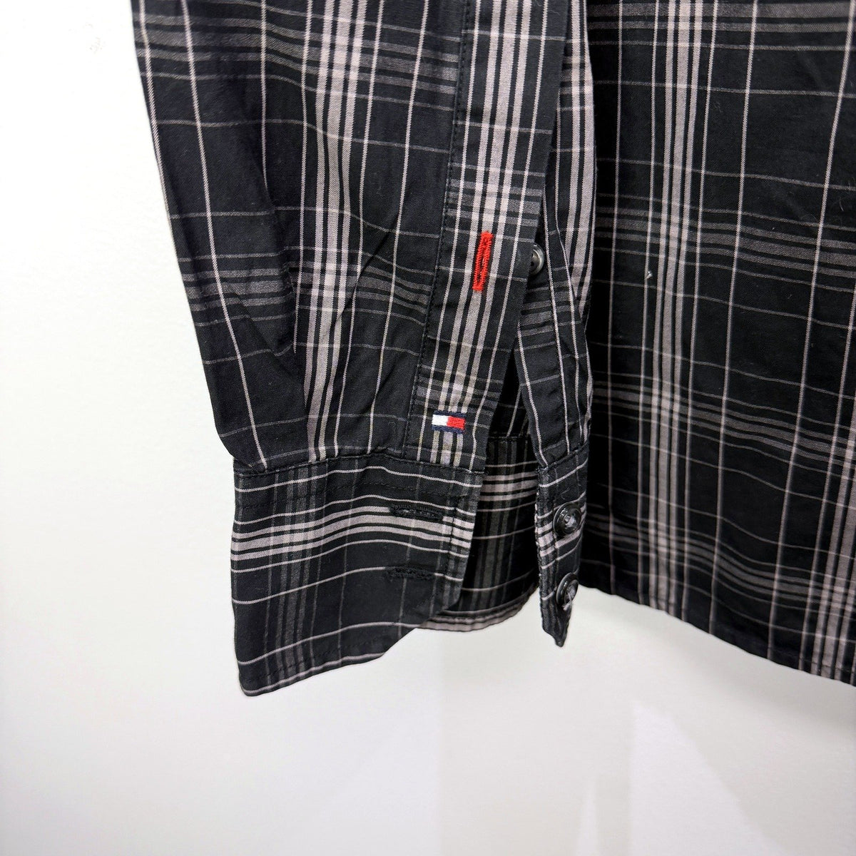 Tommy Hilfiger Mens Black Grey Plaid Long Sleeve Button-Up Shirt XL