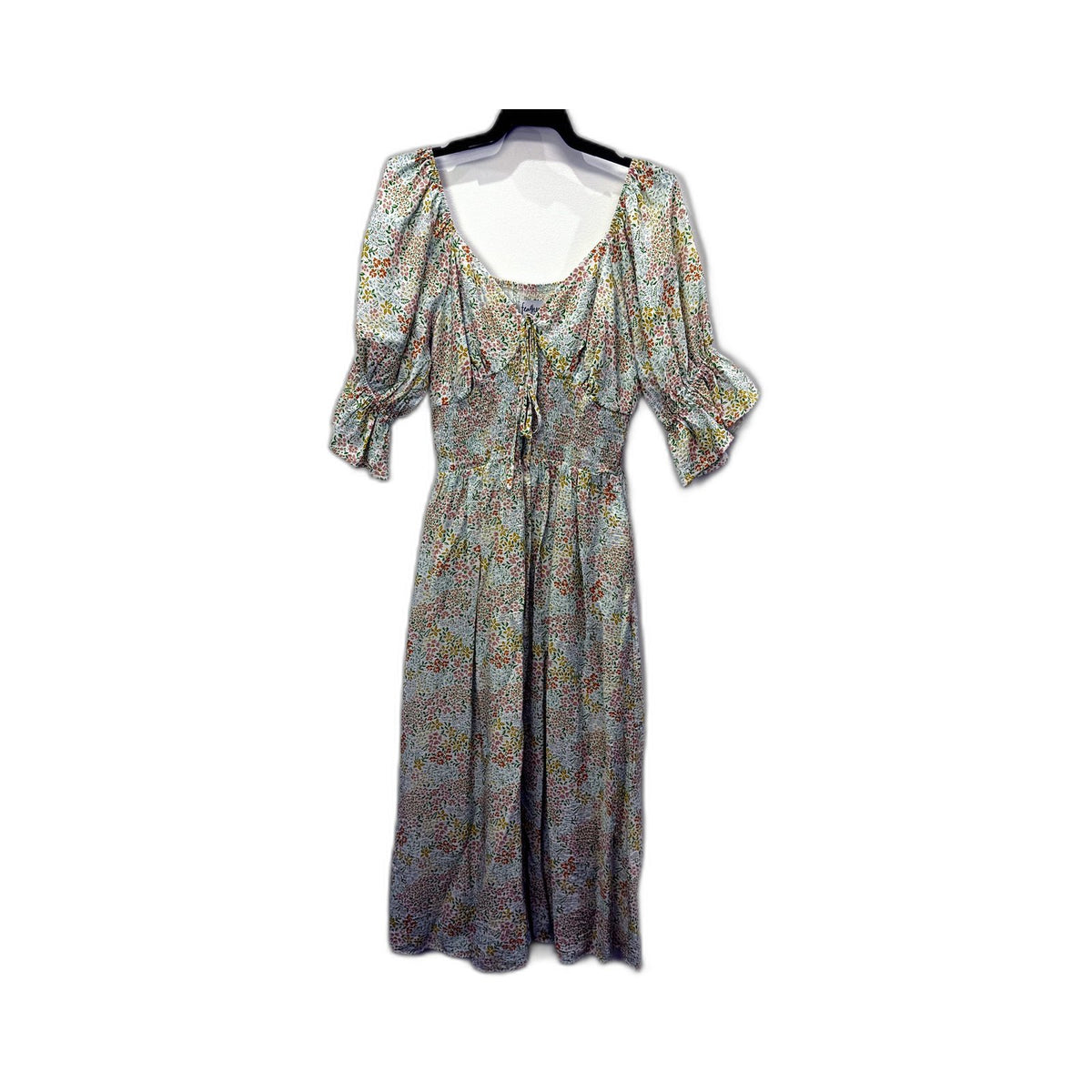 Feather + Noise Womens Floral Midi Dress Puffed Sleeve Size 8 NEW